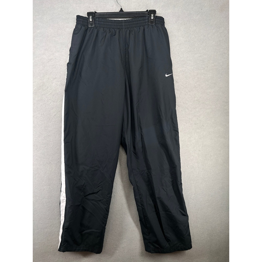 Nike Mens XL Black White Side Stripe Track Pants Windbreaker Swoosh 446413-012